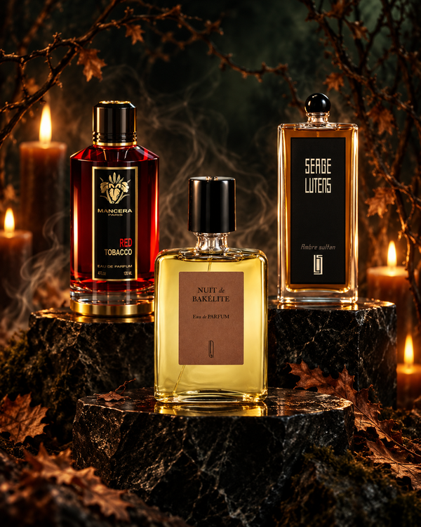 Hrekkjavöku-ilmsett: Mancera Red Tobacco, Naomi Goodsir Nuit de Bakélite og Serge Lutens Ambre Sultan